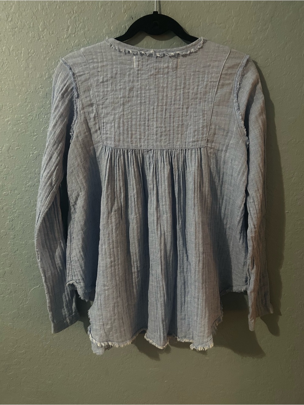We The Free Free People Baby Blue Cotton Gauze Henley Babydoll Top XS - Picture 7 of 8